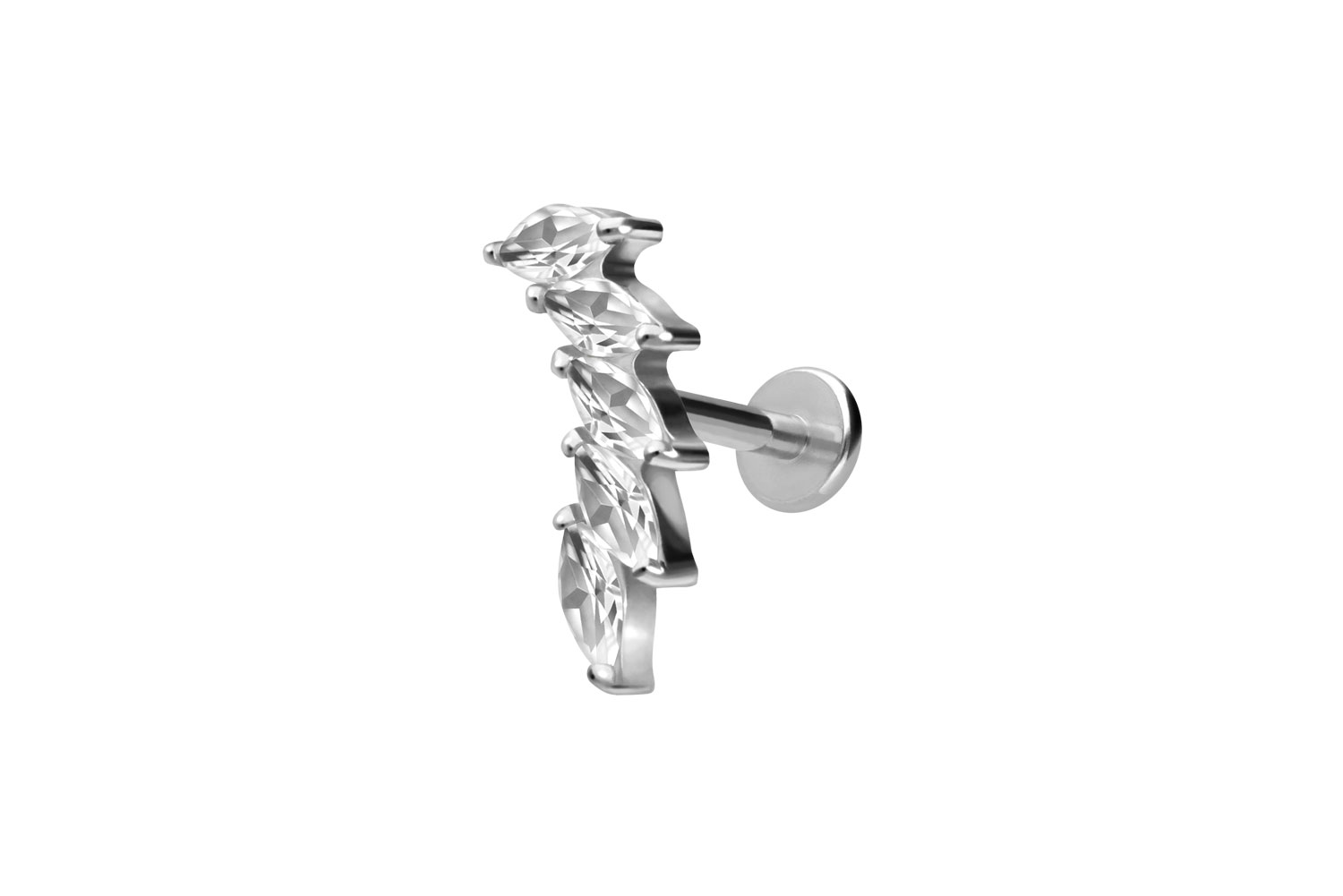 Titan Labret Piercing mit Innengewinde 5 EINGEFASSTE KRISTALLTROPFEN